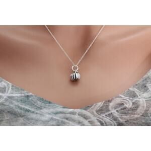 Sterling Silver Pumpkin Charm Necklace, Sterling Silver Pumpkin Pendant Necklace